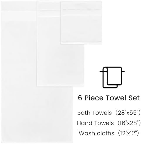 SimpleOpulence 6-Piece Cotton Towel Set - Soft Durable