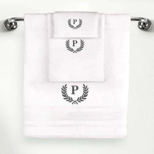 Ephesos Custom Monogrammed Towel Set - 3 Piece Wheat Design Grey Thread