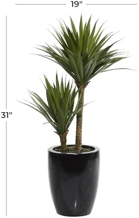 Deco 79 Artistic Artificial Dracaena Plant with Black Fiberglass Pot