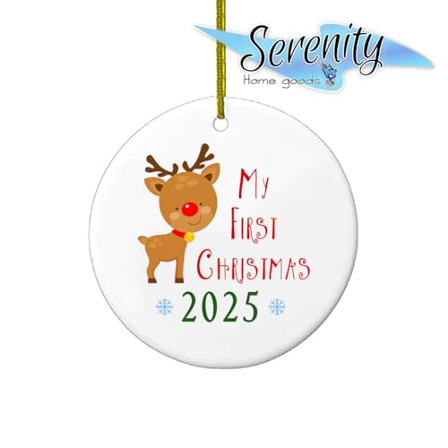 My First Christmas Ornament 2025 3 Ceramic Reindeer Keepsake