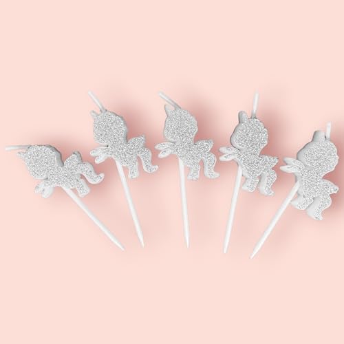 Magical Horned Horse Birthday Candles with White Glitter