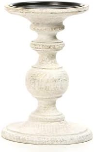 Hosley White Wooden Pillar Candle Holder 7 Inch 1