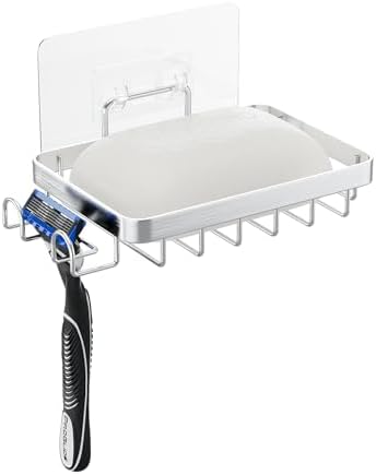 Oasiteege Wall Mounted Soap Holder with Drainage and Loofah Hooks