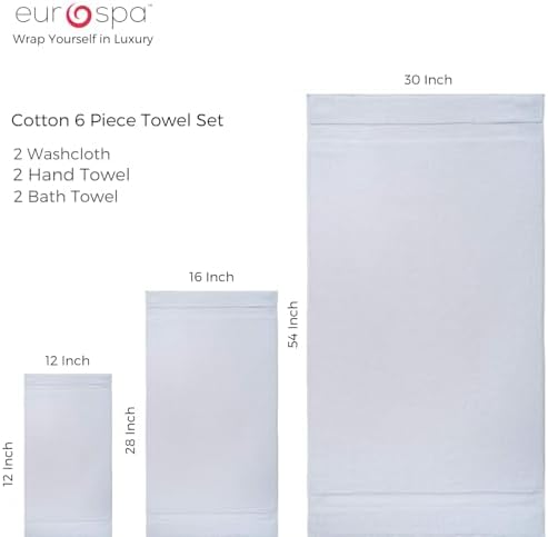 EuroSpa 100 Cotton 6-Piece Towel Set - Ultra Soft 650 GSM White Towels