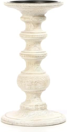 Hosley White Wooden Pillar Candle Holder 7 Inch 1