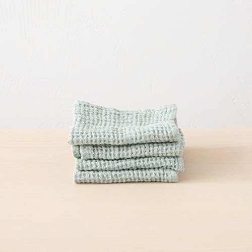 LinenMe Linen Waffle Wash Cloths Set of 4 Sea Foam