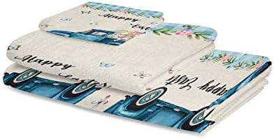 3 Piece Luxury Bath Towel Set with Easter Bunny Pattern