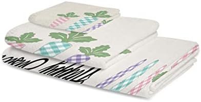 Happy Easter 3 Piece Bath Towel Set - Pink Green Purple