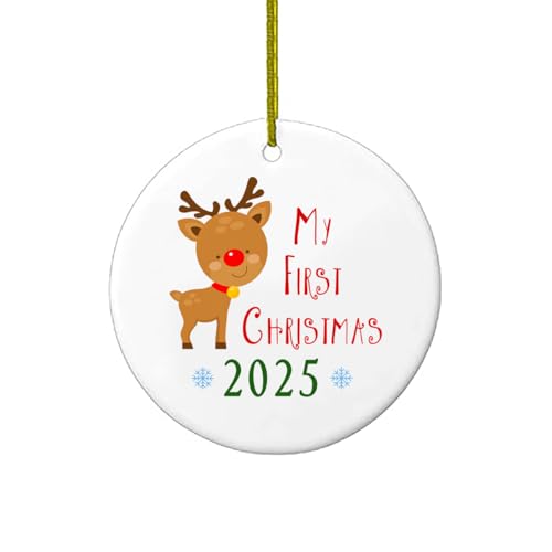 My First Christmas Ornament 2025 3 Ceramic Reindeer Keepsake