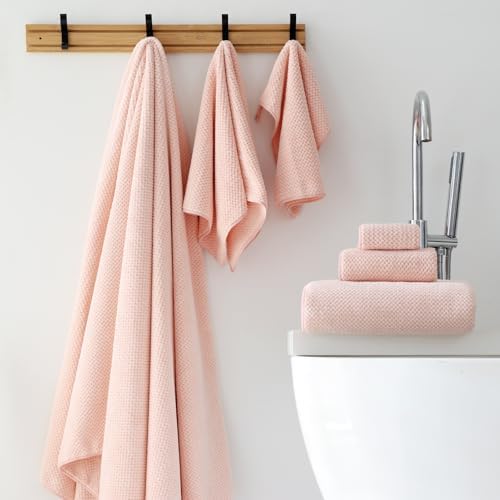 Akzpe 30x60 Inch Large Bath Towel Set 6PCS Microfiber Luxury Towels Pink