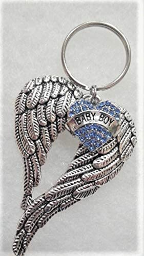 Baby Boy Memorial Sympathy Keychain with Angel Wings and Heart Charm 1