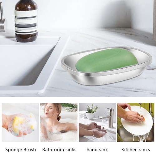 2Pcs Draining Soap Dishes Stainless Steel Holder for Bathroom Double Layer Design