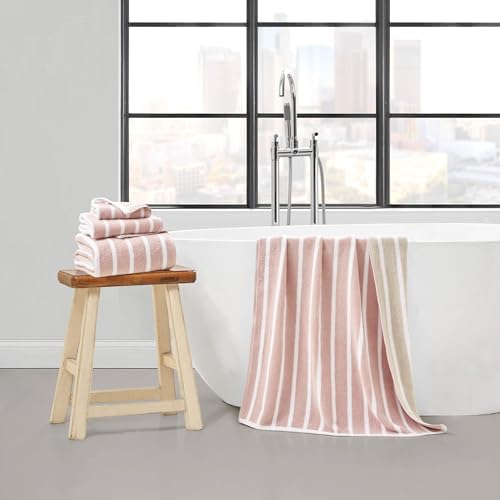 Lucky Brand Reversible Stripe 6 Piece Bath Towel Set - Grey Beige