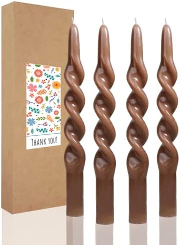 Brown Spiral Taper Candles 10 Inch Set of 4