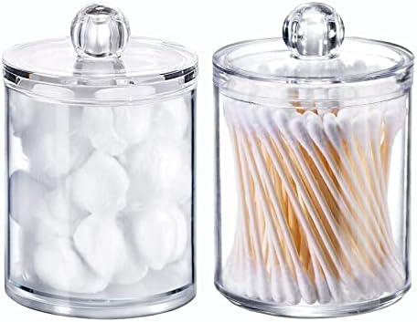 Wellinc Q-tip Holder Dispenser 10 oz Clear Plastic Jar Set
