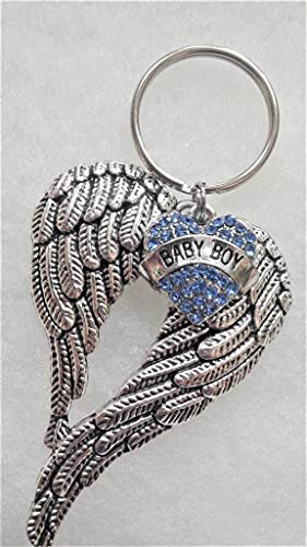 Baby Boy Memorial Sympathy Keychain with Angel Wings and Heart Charm 1