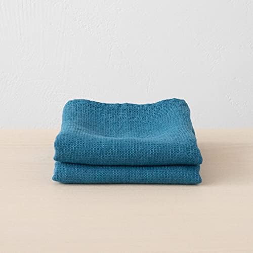LinenMe Waffle Towel Set of 2 Sea Blue 50x70cm