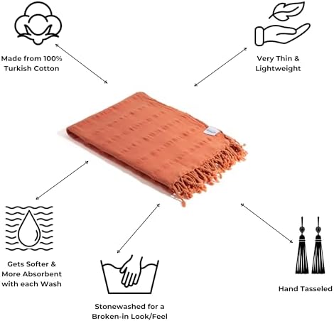 InfuseZen Orange Stonewashed Turkish Bath Towel