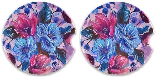 Takiito Retro Floral Car Coasters 2 Pack