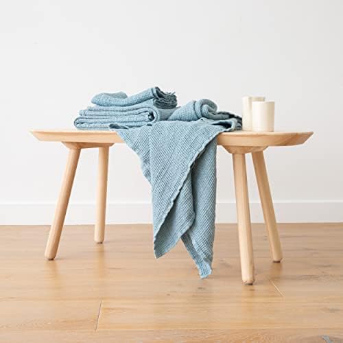 LinenMe Linen Waffle Bath Towel Set Stone Blue