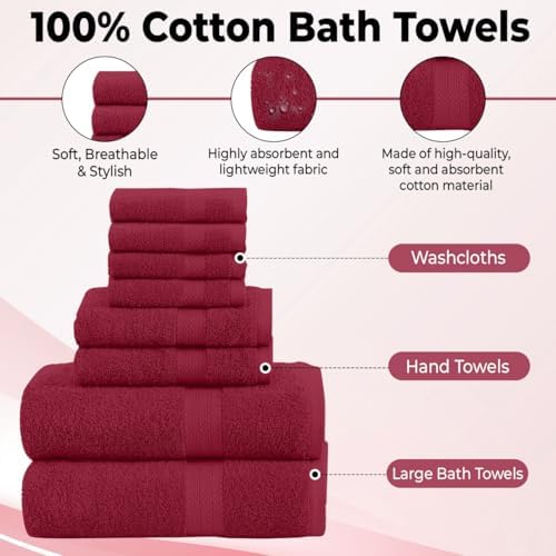 QUBA LINEN 8-Piece Towel Set Burgundy