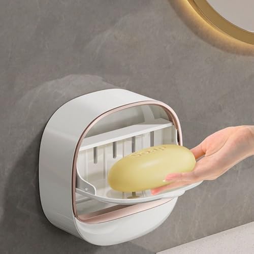 Wall-Mounted Soap Holder with Drain Tray - White 1