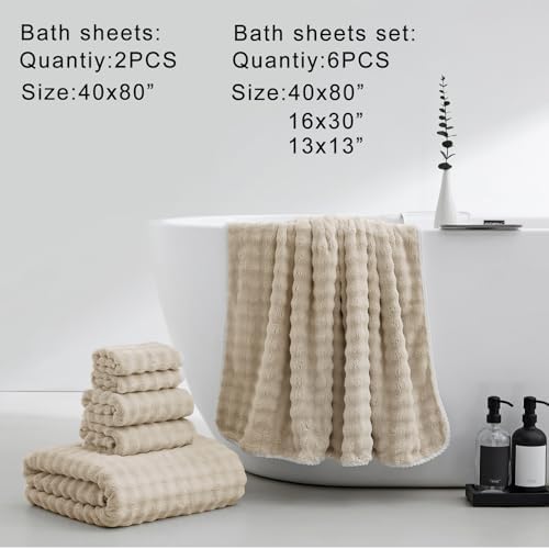 HVMS Oversized Bath Towels 40x80 Inches 6PCS Beige