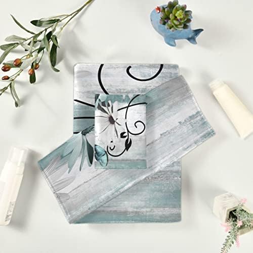 MATEKULI 3-Piece Farm Teal Daisy Bath Towel Set
