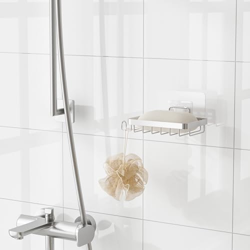 Oasiteege Wall Mounted Soap Holder with Drainage and Loofah Hooks