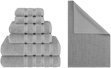 American Soft Linen 6 Piece Towel Set and 20X34 Bath Mat Bundle