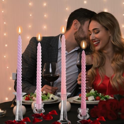 8PCS 10inch Pink Spiral Taper Candles for Valentines Day