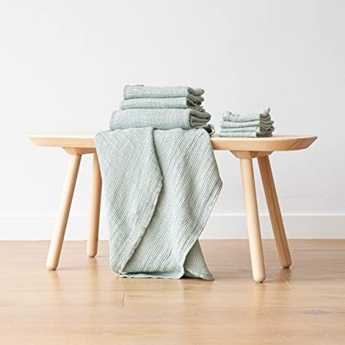 LinenMe Linen Waffle Wash Cloths Set of 4 Sea Foam