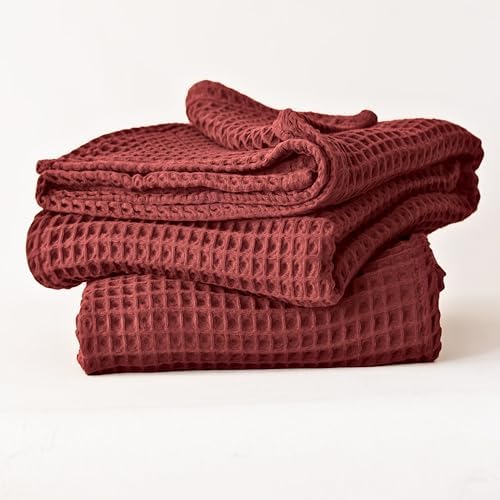 Viva Maison Red Waffle Bath Towel Set of 2