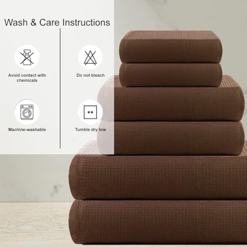 CASA COPENHAGEN Waffle Towel Set - 6 Pieces Brown 1