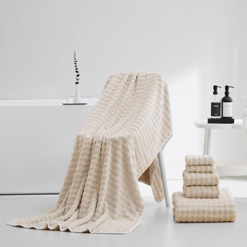 HVMS Oversized Bath Towels 40x80 Inches 6PCS Beige