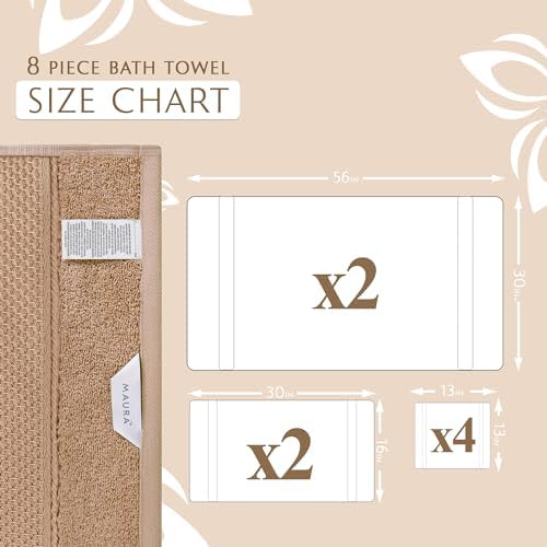 MAURA Biege Bath Towel Set of 8 - Hotel Quality