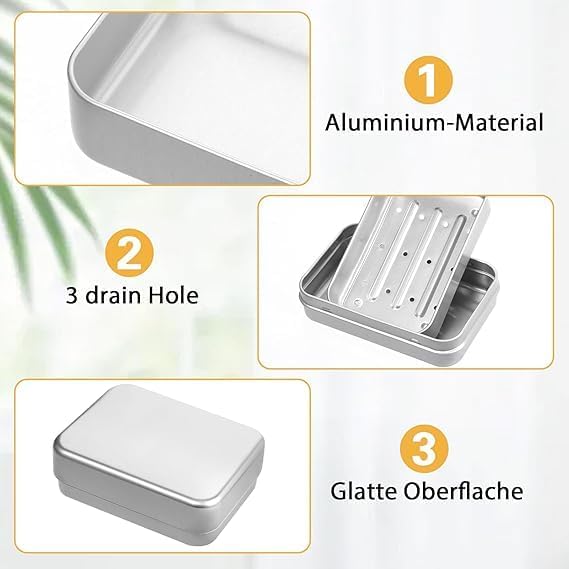 3Pc Aluminum Soap Containers with Lids and Drainage