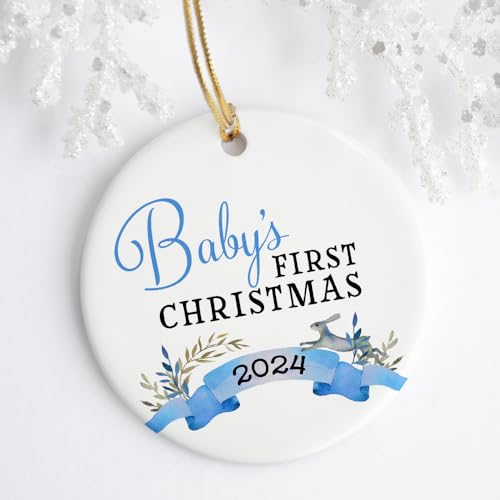 Baby Boy First Christmas Ornament 3 Inch Ceramic with Gift Box