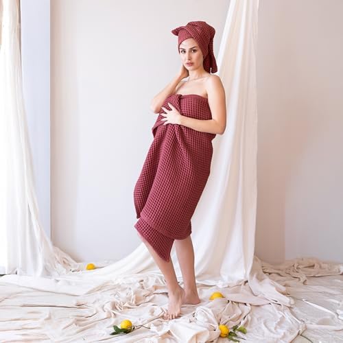Viva Maison Red Waffle Bath Towel Set of 2
