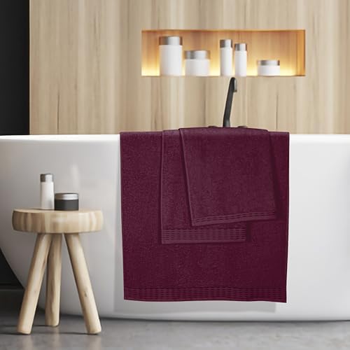 MALLONI HOME Cotton Bath Towel Set 28x55 Inches Burgundy