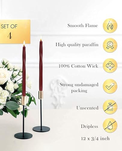 Wine Red Spiral Taper Candles Set of 4
