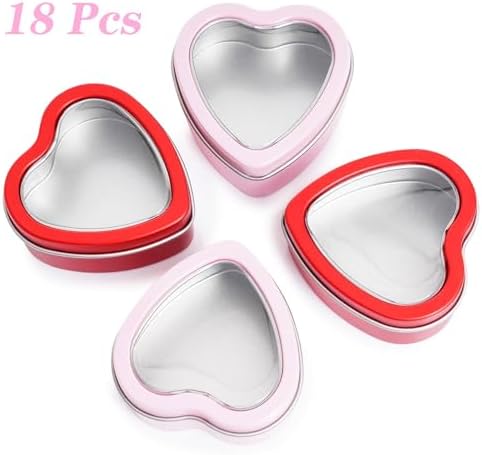 18 Pcs Heart Shaped Metal Cans with Clear Lids for Art Crafts