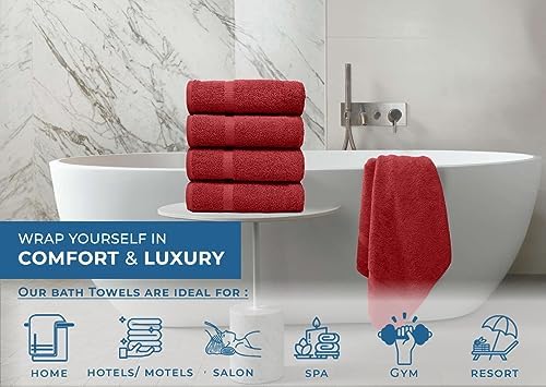 DAN RIVER 100 Cotton Bath Towels 27x54 Red 550 GSM 4-Pack