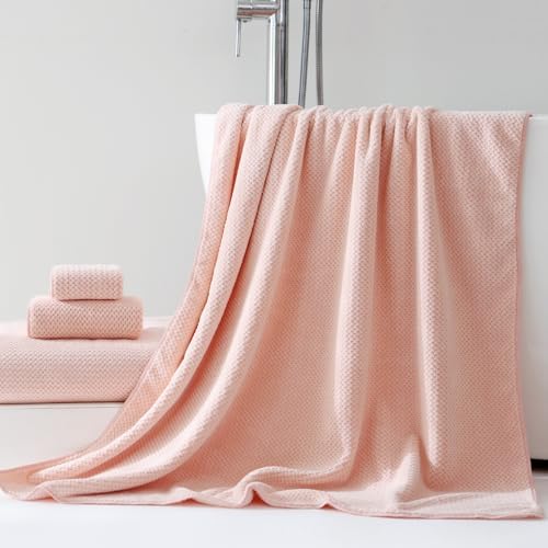 Akzpe 30x60 Inch Large Bath Towel Set 6PCS Microfiber Luxury Towels Pink