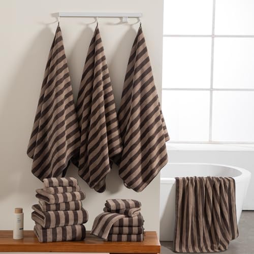Oliven 18 Pcs Brown Cabana Stripe Towel Set