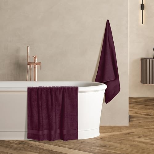 GLAMBURG Premium Cotton 4 Pack Bath Towel Set - Burgundy