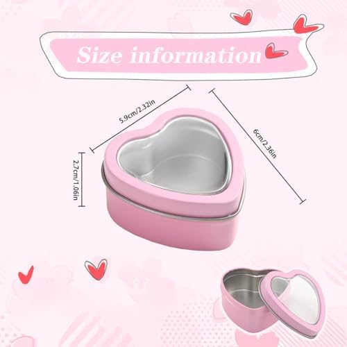 18 Pcs Heart Shaped Metal Cans with Clear Lids for Art Crafts