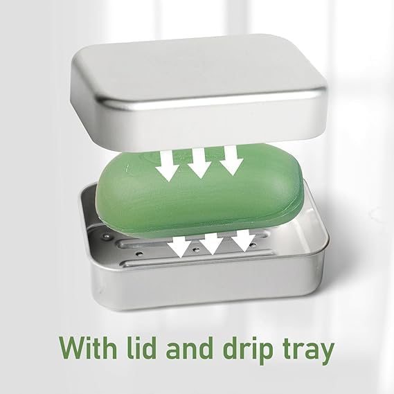3Pc Aluminum Soap Containers with Lids and Drainage