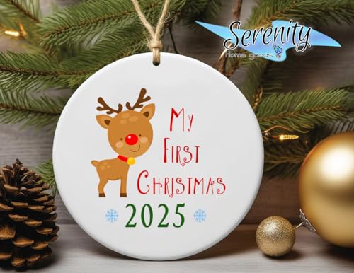 My First Christmas Ornament 2025 3 Ceramic Reindeer Keepsake
