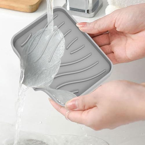 Silicone Soap Box Self Draining Rectangular Holder for Bathroom Kitchen Hotel Home